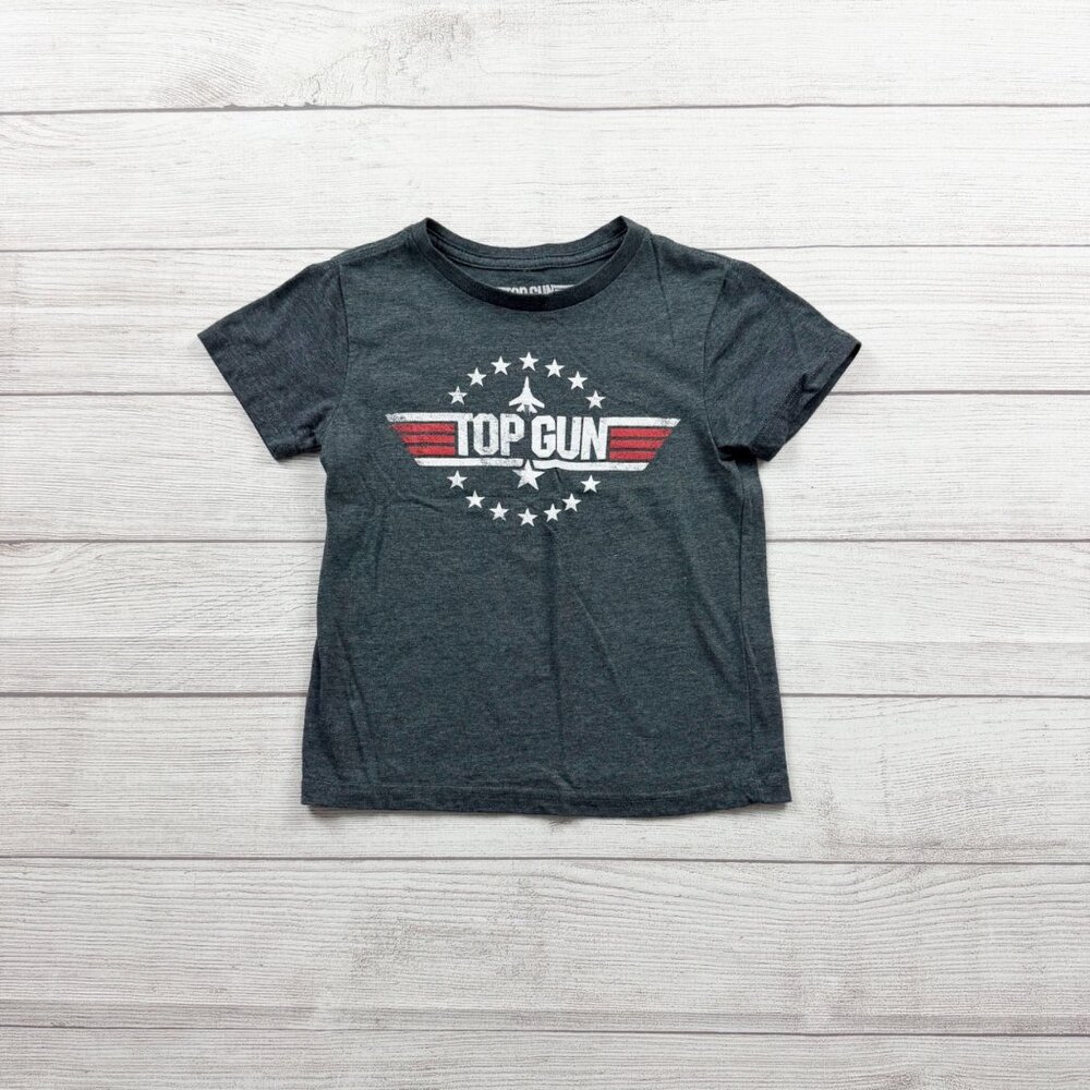 Top Gun Graphic T-Shirt Boys Short Sleeve Logo Tee Airplane Stars Shirt XS 4-5